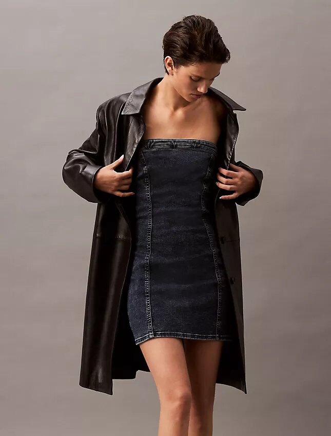 Mini-vestido de Denim sem alças Mini-vestido de Denim sem alças