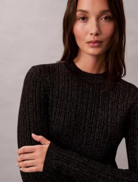 Mini-vestido de malha em mistura de lã merino com lurex