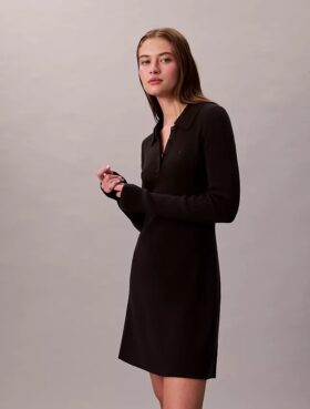 Mini-vestido polo de malha de algodão com decote em V
