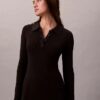 Mini-vestido polo de malha de algodão com decote em V