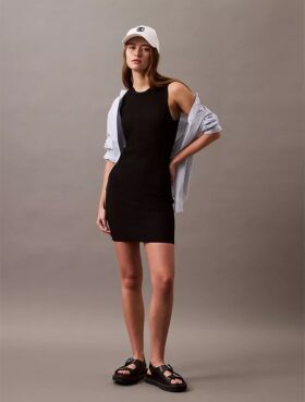 Mini-vestido sem mangas com canelado