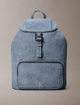 Mochila mini com aba em Denim e logótipo