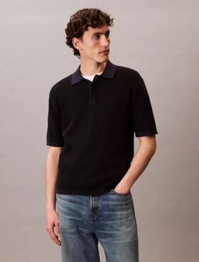 Polo em malha waffle de algodão suave