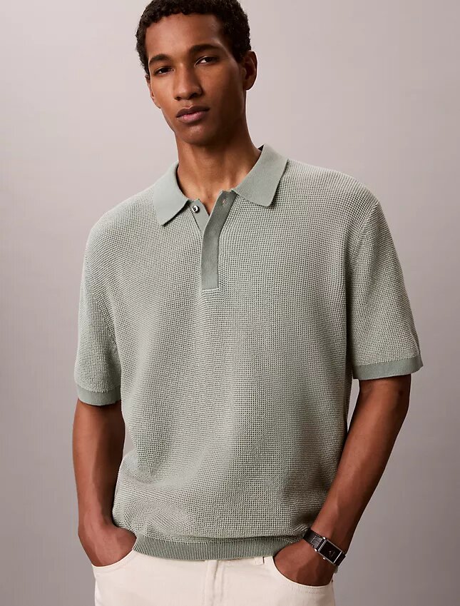 Polo em malha waffle de algodão suave Polo em malha waffle de algodão suave