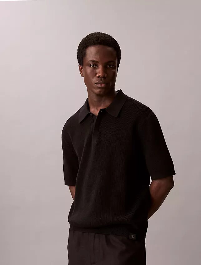 Polo em malha waffle de algodão suave Polo em malha waffle de algodão suave