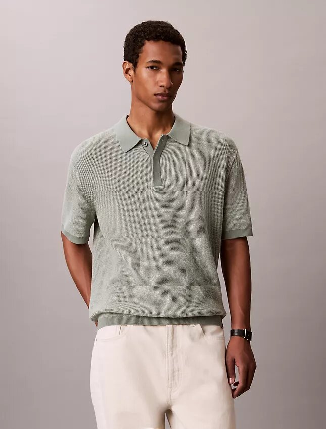 Polo em malha waffle de algodão suave Polo em malha waffle de algodão suave