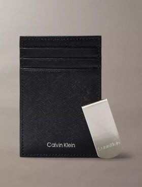 Porta-cartões Saffiano refinado + clipe para notas