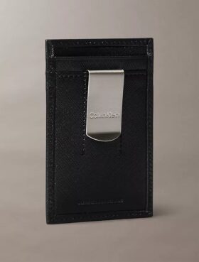 Porta-cartões Saffiano refinado + clipe para notas