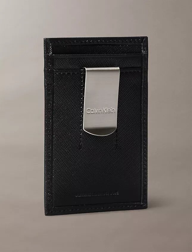 Porta-cartões Saffiano refinado + clipe para notas Porta-cartões Saffiano refinado + clipe para notas