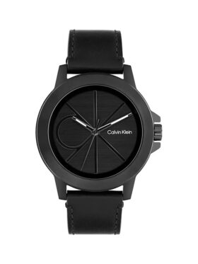 Relógio com mostrador com emblema e bracelete em pele