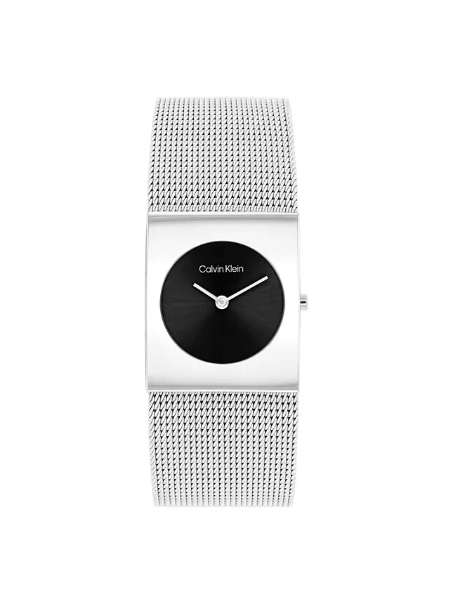 Relógio com mostrador geométrico e bracelete em malha Relógio com mostrador geométrico e bracelete em malha