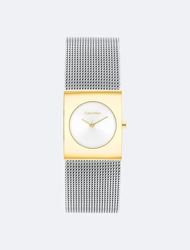 Relógio com mostrador geométrico e bracelete em malha Relógio com mostrador geométrico e bracelete em malha