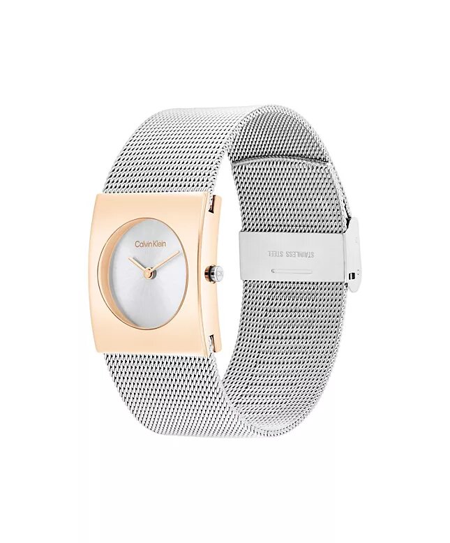 Relógio com mostrador geométrico e bracelete em malha Relógio com mostrador geométrico e bracelete em malha