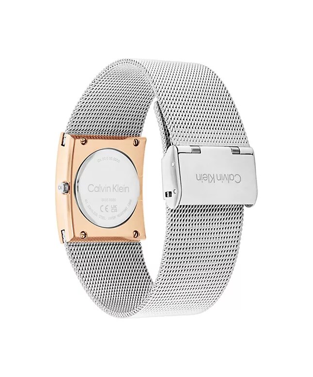 Relógio com mostrador geométrico e bracelete em malha Relógio com mostrador geométrico e bracelete em malha