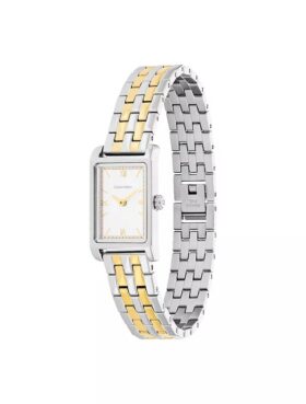 Relógio com mostrador retangular e bracelete de elos
