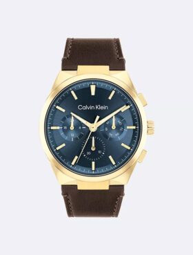 Relógio multifunções com bracelete em pele