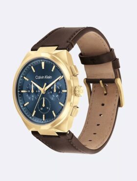 Relógio multifunções com bracelete em pele