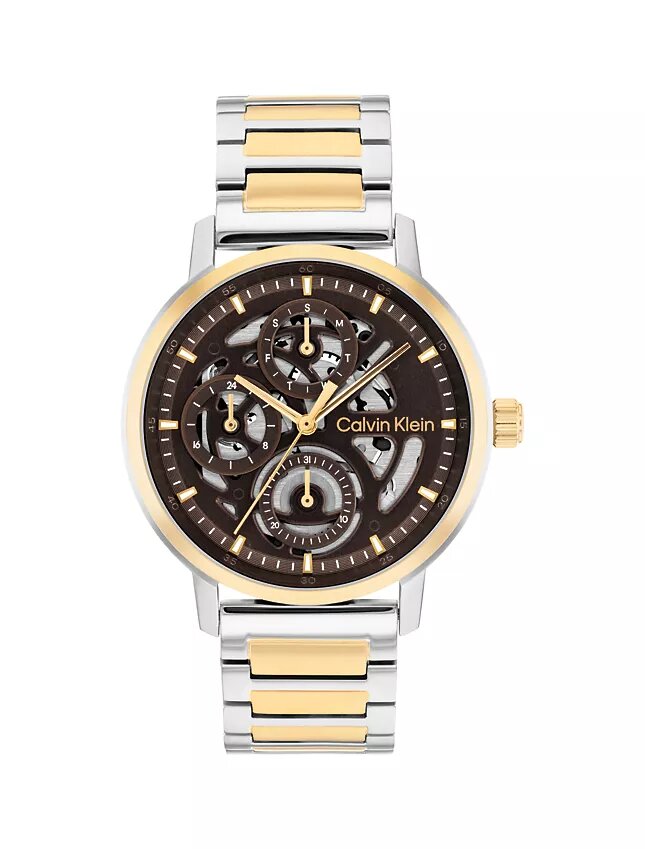 Relógio multifunções com mostrador exposto e bracelete de elos Relógio multifunções com mostrador exposto e bracelete de elos