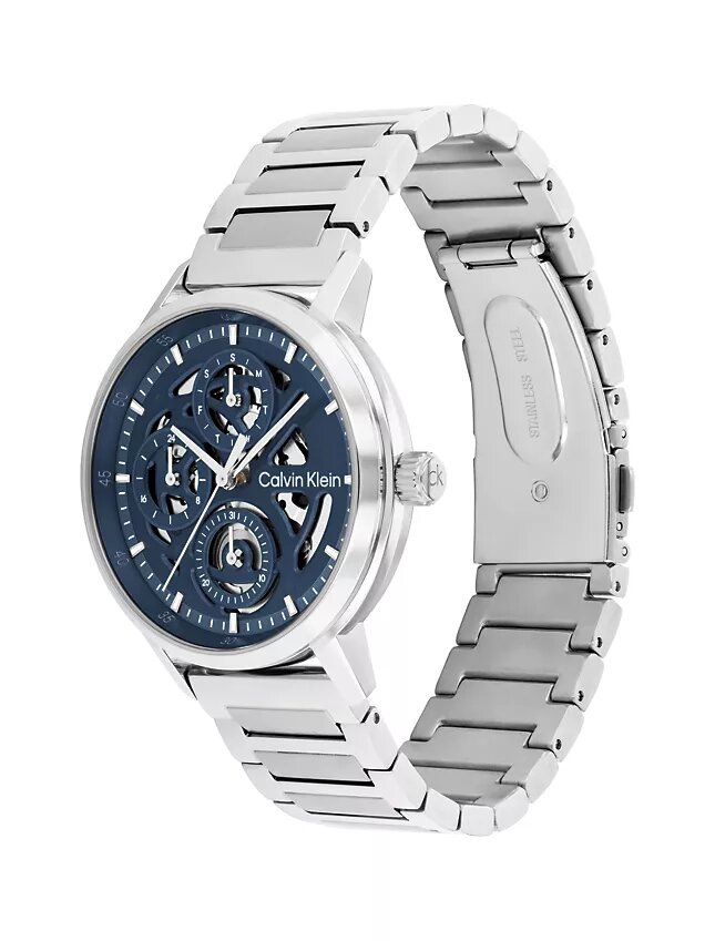 Relógio multifunções com mostrador exposto e bracelete de elos Relógio multifunções com mostrador exposto e bracelete de elos