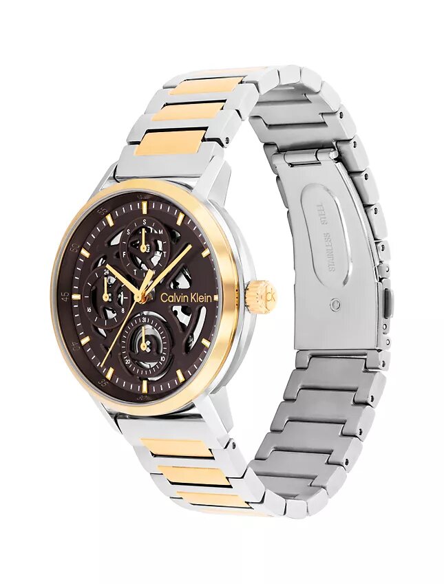 Relógio multifunções com mostrador exposto e bracelete de elos Relógio multifunções com mostrador exposto e bracelete de elos