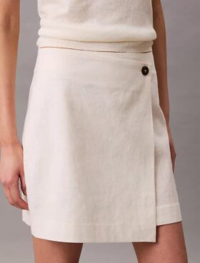 Saia assimétrica em mistura de linho e algodão