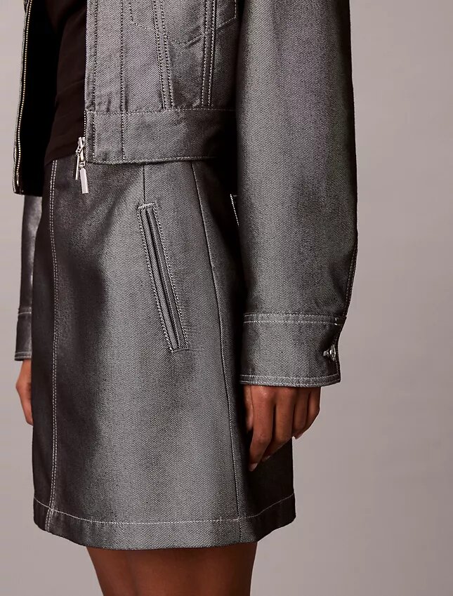 Saia em A de Denim Brilhante Saia em A de Denim Brilhante