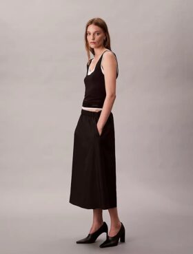 Saia midi de nylon com elástico