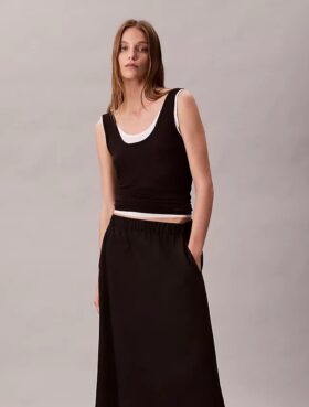 Saia midi de nylon com elástico