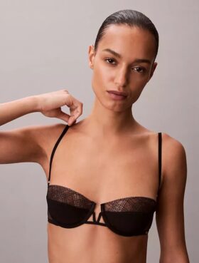 Soutien balconette Unlined em renda geométrica preta CK Black Soutien balconette Unlined em renda geométrica preta CK Black