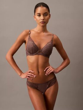 Soutien Push-Up com decote profundo em renda floral preta CK Black