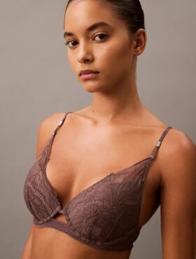 Soutien Push-Up com decote profundo em renda floral preta CK Black