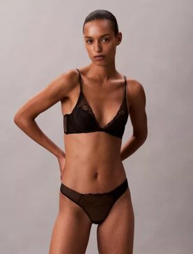 Sutiã Plunge CK Black Floral Lace com forro leve