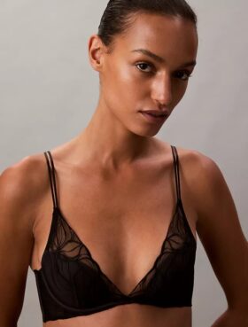 Sutiã Plunge CK Black Floral Lace com forro leve