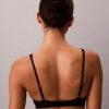 Sutiã Plunge com Renda Geométrica Preta CK Black, Ligeiramente Forrado