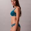 Sutiã Plunge com Renda Geométrica Preta CK Black, Ligeiramente Forrado