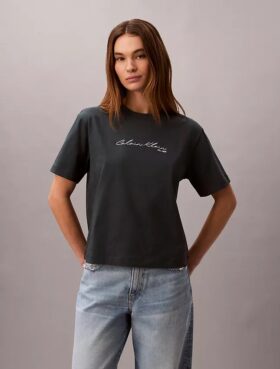 T-shirt Boxy com logótipo em script