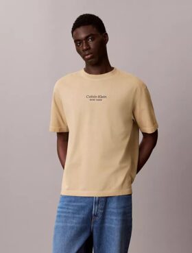 T-shirt clássica de gola redonda com logótipo estampado em cor desbotada