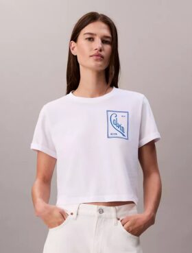 T-shirt curta e larga com logótipo em letra cursiva