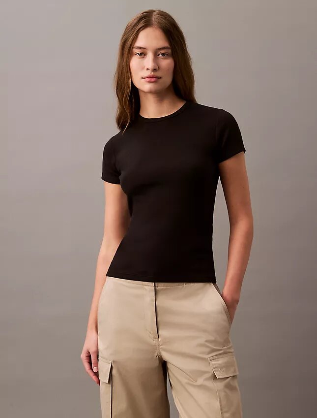 T-shirt de algodão com nervuras T-shirt de algodão com nervuras