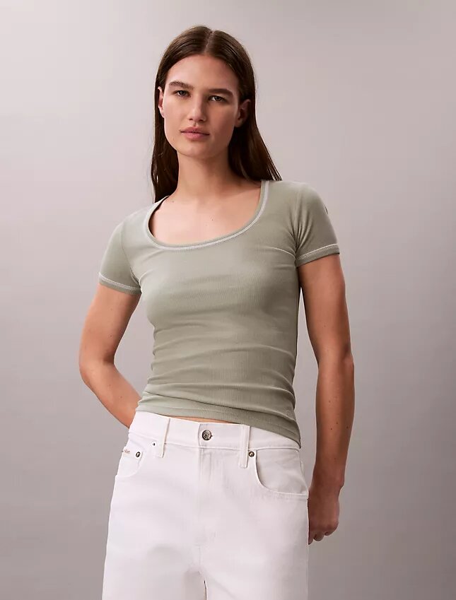 T-shirt de algodão com nervuras T-shirt de algodão com nervuras