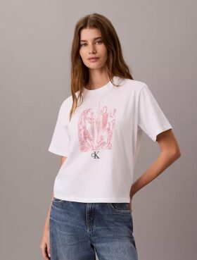 T-shirt de gola redonda com grafismo de paisagem urbana