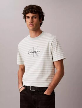 T-shirt Descontraída com Listras Monogram