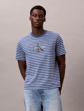 T-shirt Descontraída com Listras Monogram