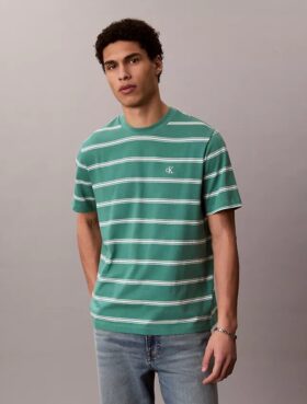 T-shirt Descontraída com Listras Monogram