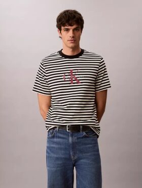 T-shirt Descontraída com Listras Monogram