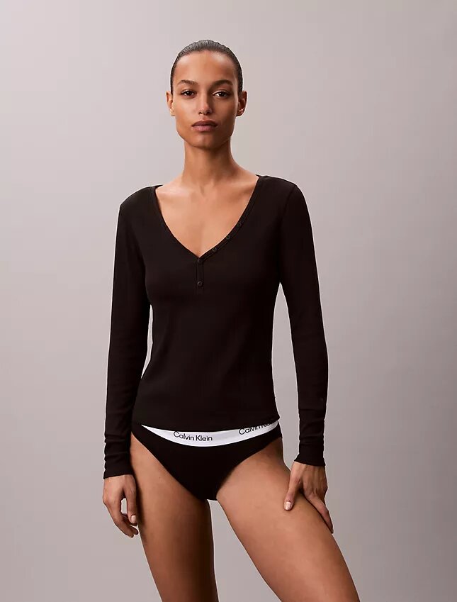 T-shirt Henley em malha Cotton Stretch de algodão T-shirt Henley em malha Cotton Stretch de algodão