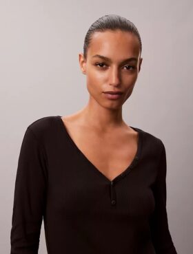 T-shirt Henley em malha Cotton Stretch de algodão