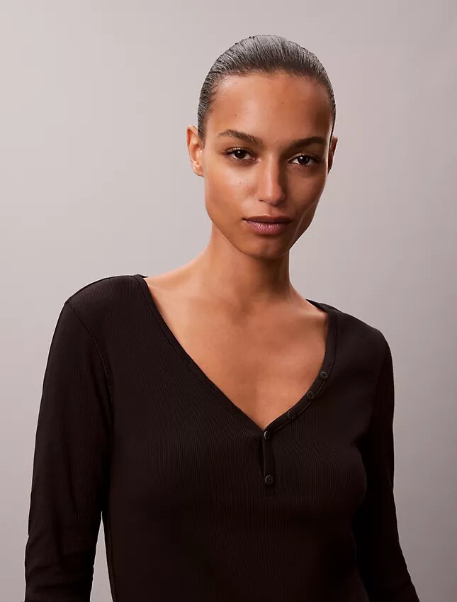 T-shirt Henley em malha Cotton Stretch de algodão T-shirt Henley em malha Cotton Stretch de algodão