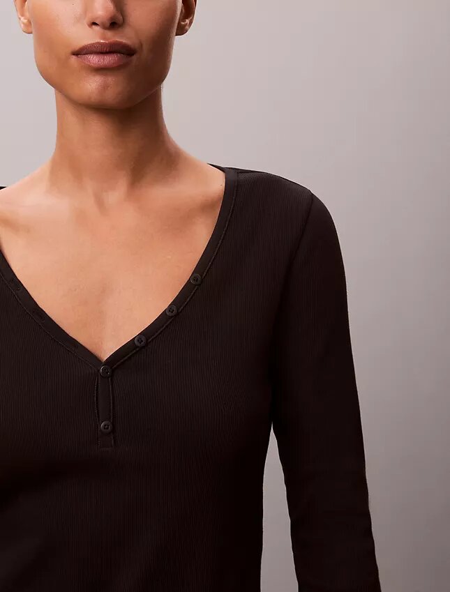 T-shirt Henley em malha Cotton Stretch de algodão T-shirt Henley em malha Cotton Stretch de algodão