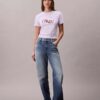 T-shirt justa com logótipo dividido T-shirt justa com logótipo dividido